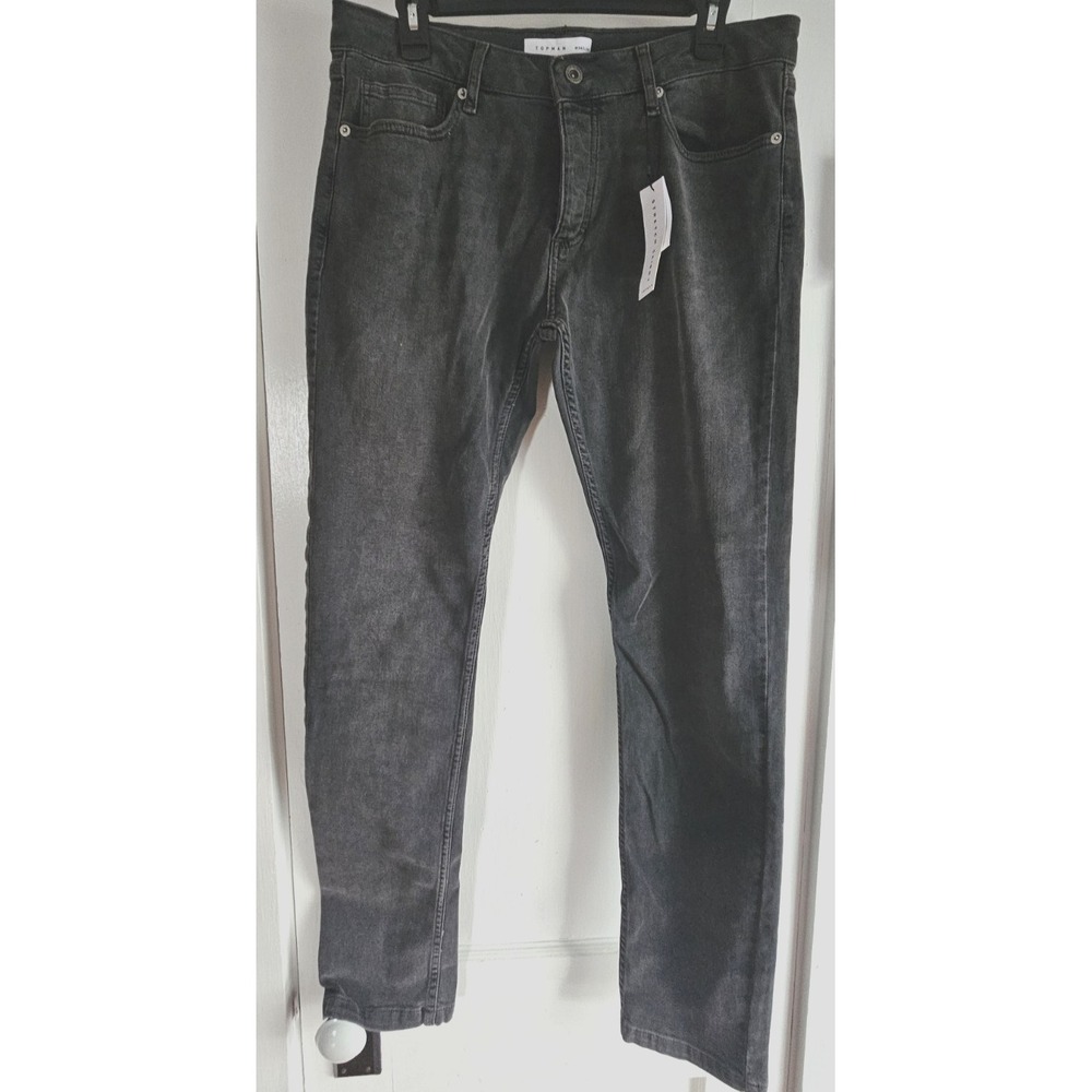 NWT TOPMAN stretch skinny jeans dark gray denim‎ black wash W34 L 32.5
